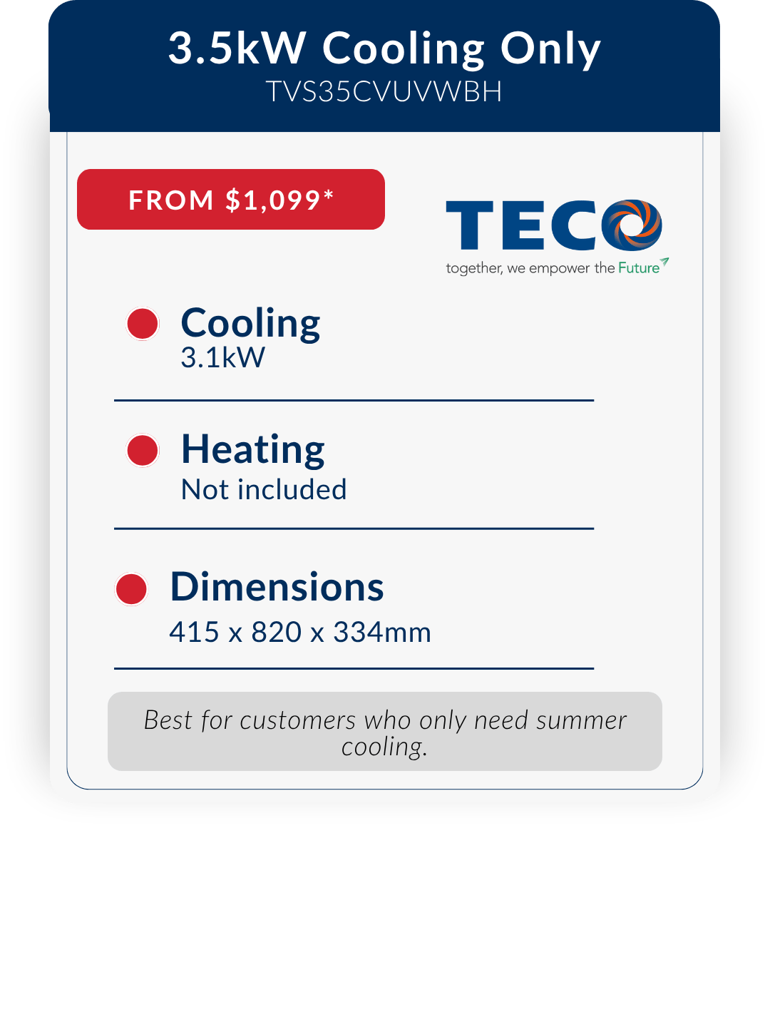 3.5kW Cooling only Teco window vertical 3.5kW Cooling only Teco window vertical