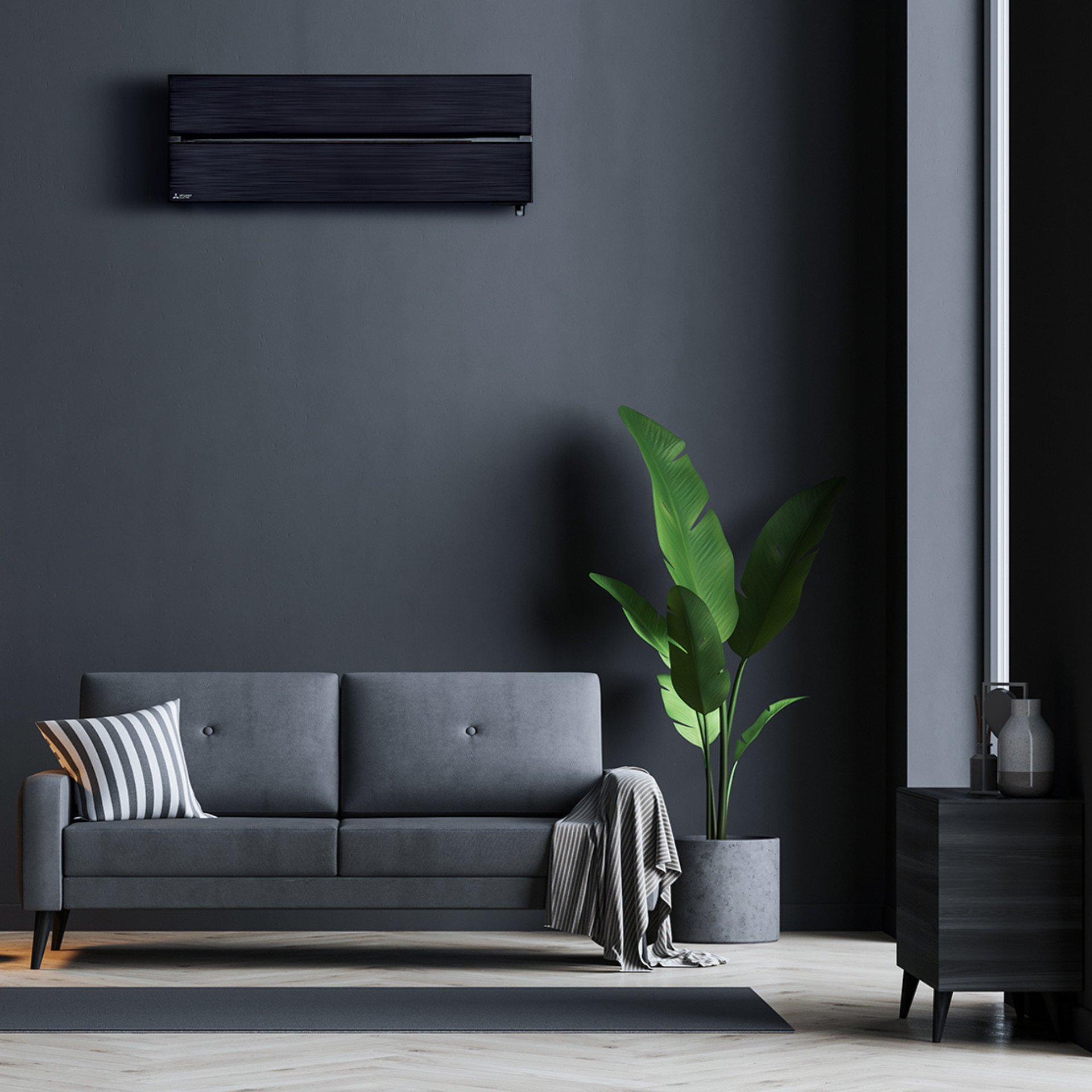 Minimalist Living Room with Black Daikin Air Conditioner (1)